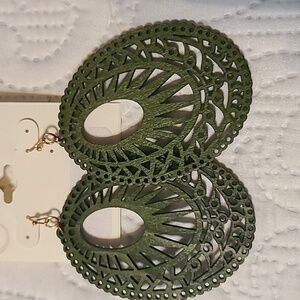 Green lightweight wood earrings